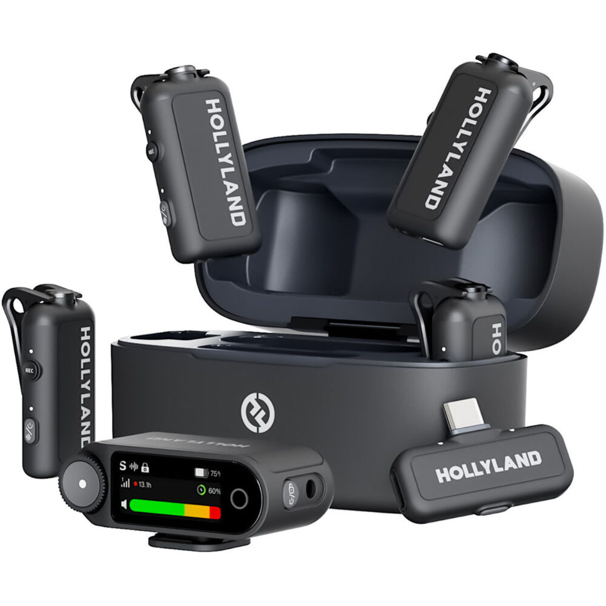 Hollyland LARK MAX 2 Combo 4-Person Wireless Microphone System for Cameras and Mobile Devices (Space Gray, 2.4 GHz)