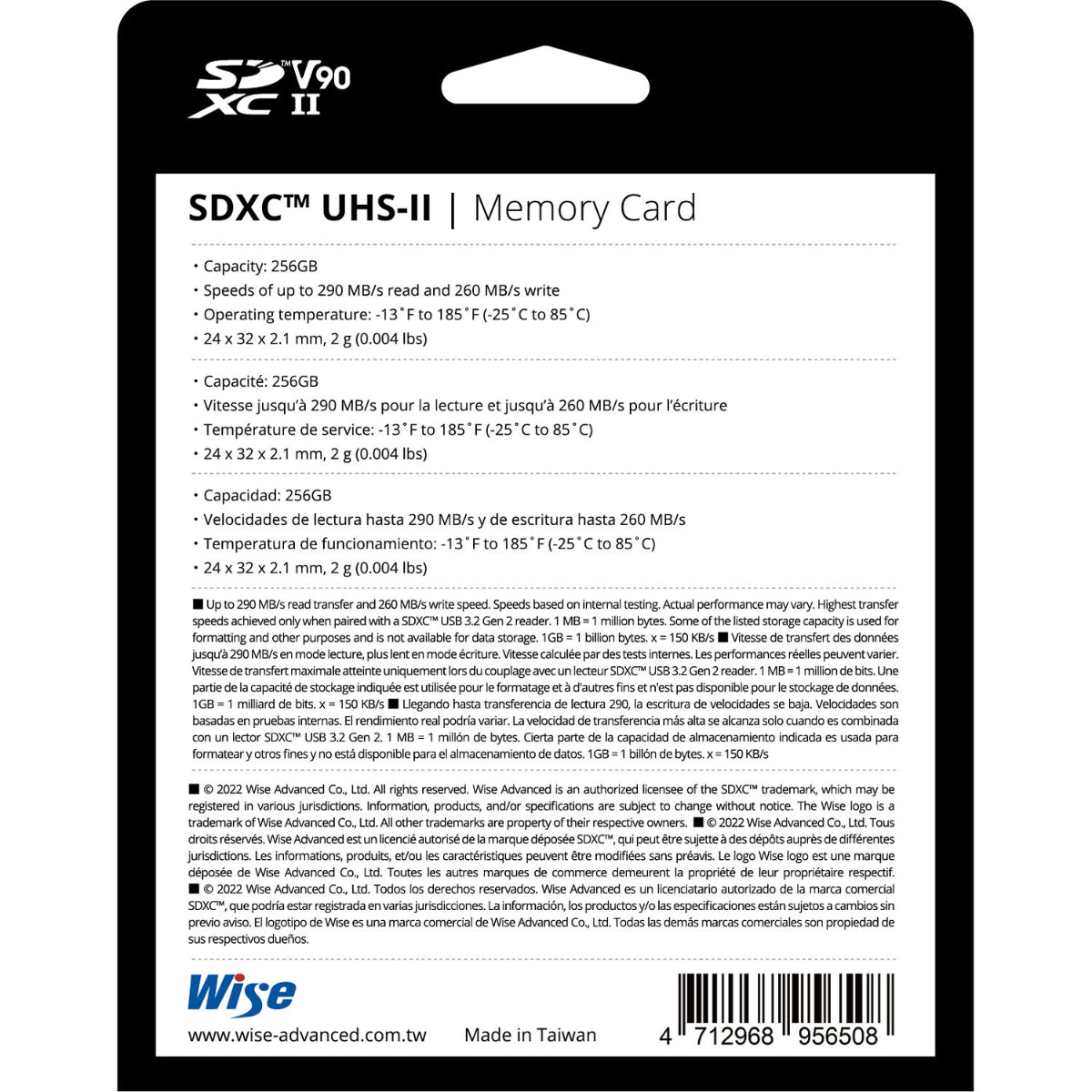 Wise Advanced 256GB SD-N UHS-II SDXC Memory Card