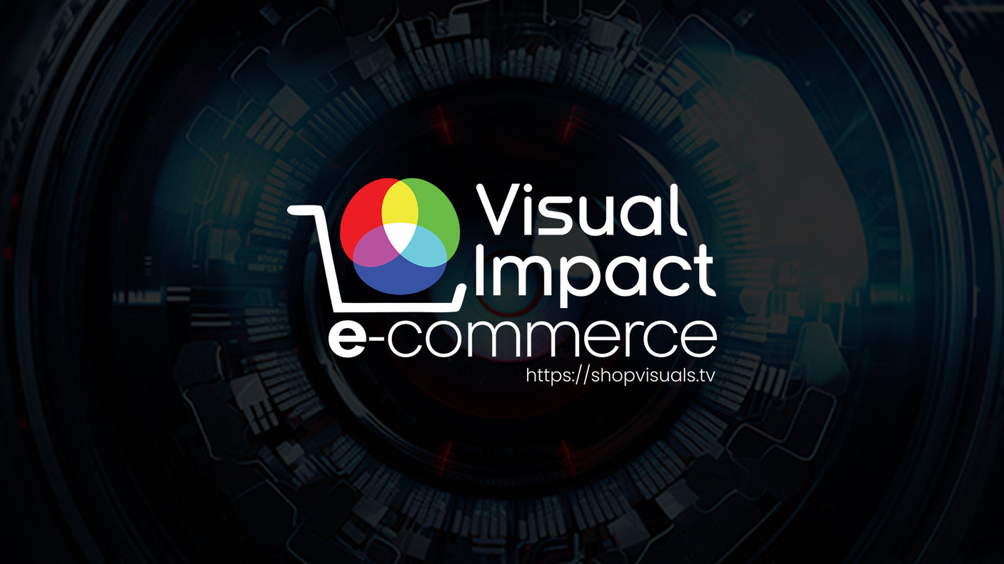 Visual Impact e-commerce logo with a colorful shopping cart icon on a dark background
