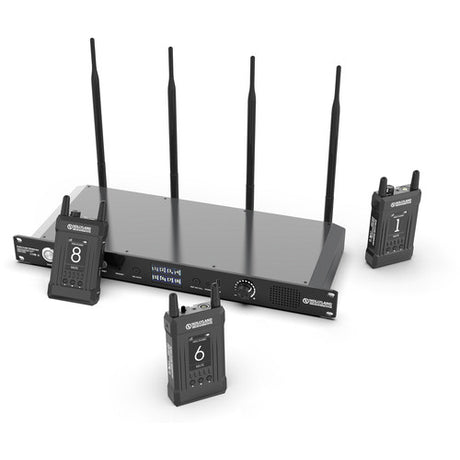 Hollyland Syscom 1000T-8BP Full-Duplex Intercom System - Station with 4 Beltpacks and Pro Dynamic Monaural Headsets