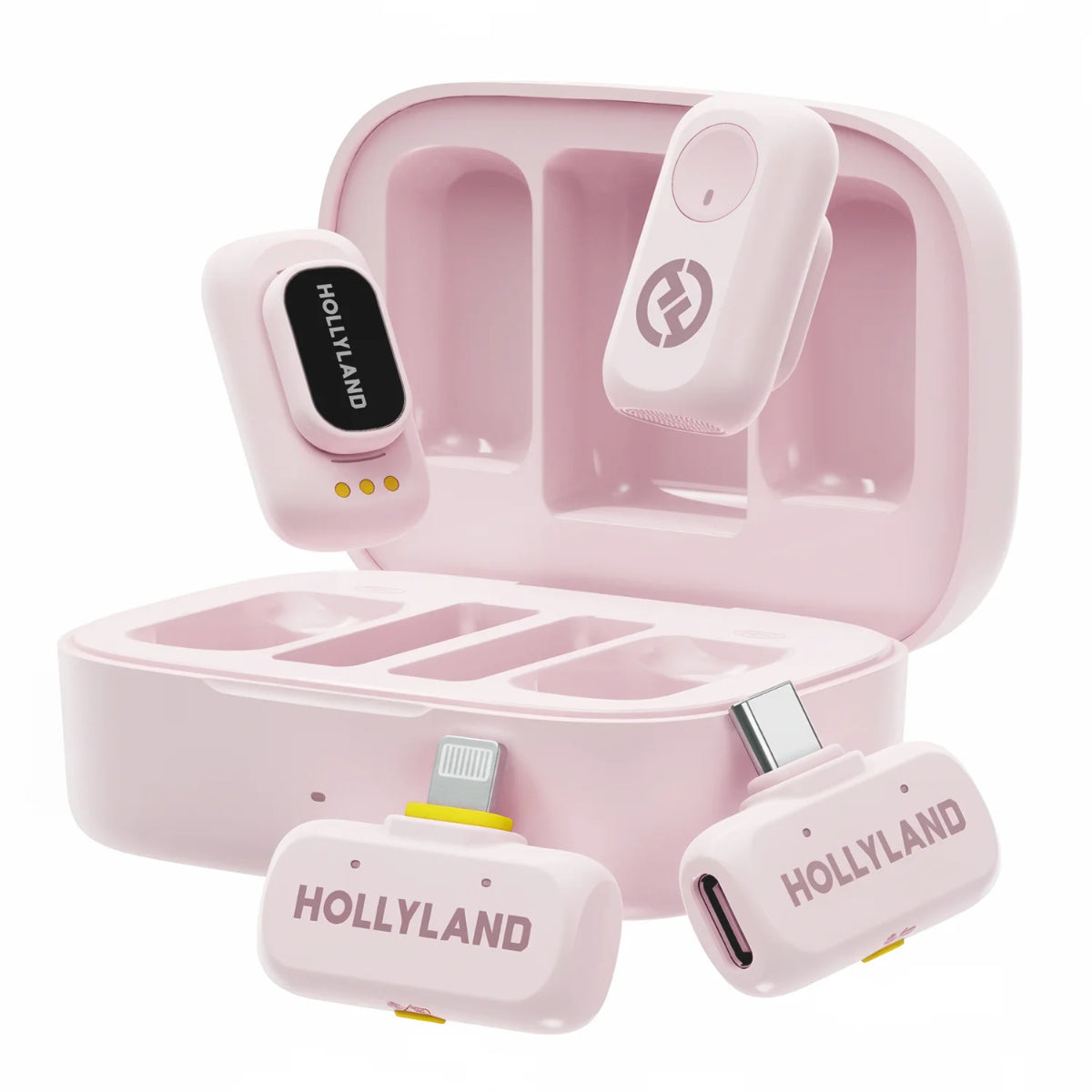 Hollyland LARK A1 Combo 2-Person Wireless Microphone System with USB-C and Lightning Connectors for Mobile Devices (Cloud Pink, 2.4 GHz)