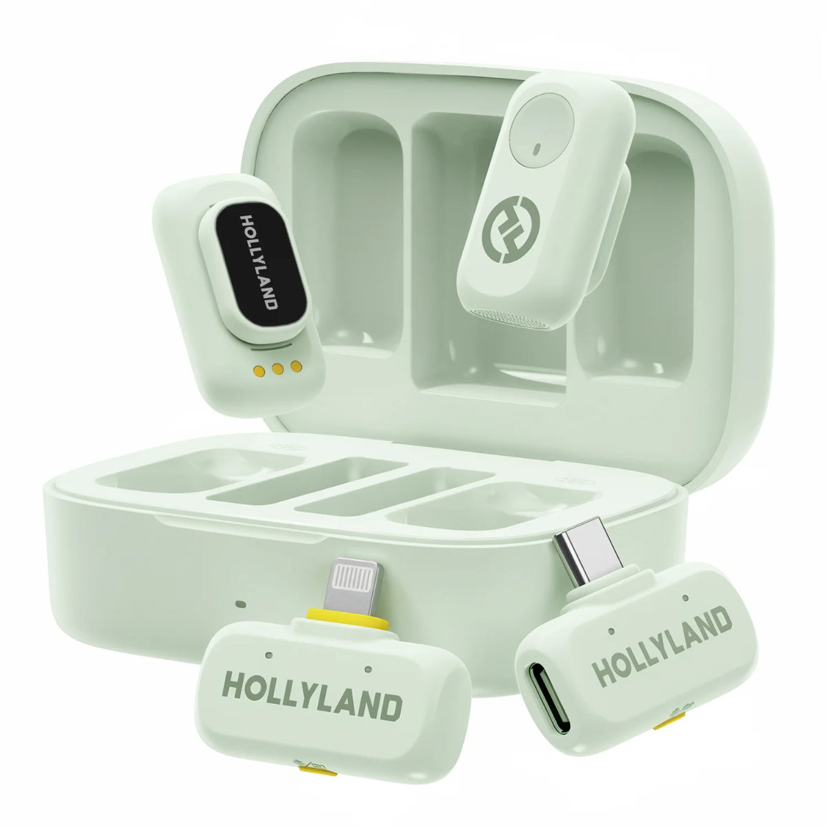Hollyland LARK A1 Combo 2-Person Wireless Microphone System with USB-C and Lightning Connectors for Mobile Devices (Mint Green, 2.4 GHz)