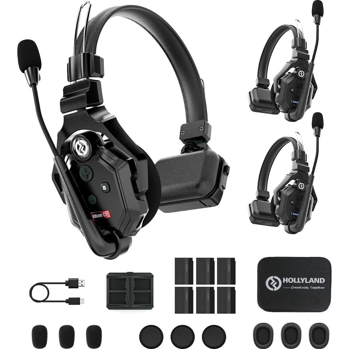 Hollyland Solidcom C1-3S Full-Duplex Wireless DECT Intercom System with 3 Headsets (1.9 GHz) (1 Master+2 Remote)