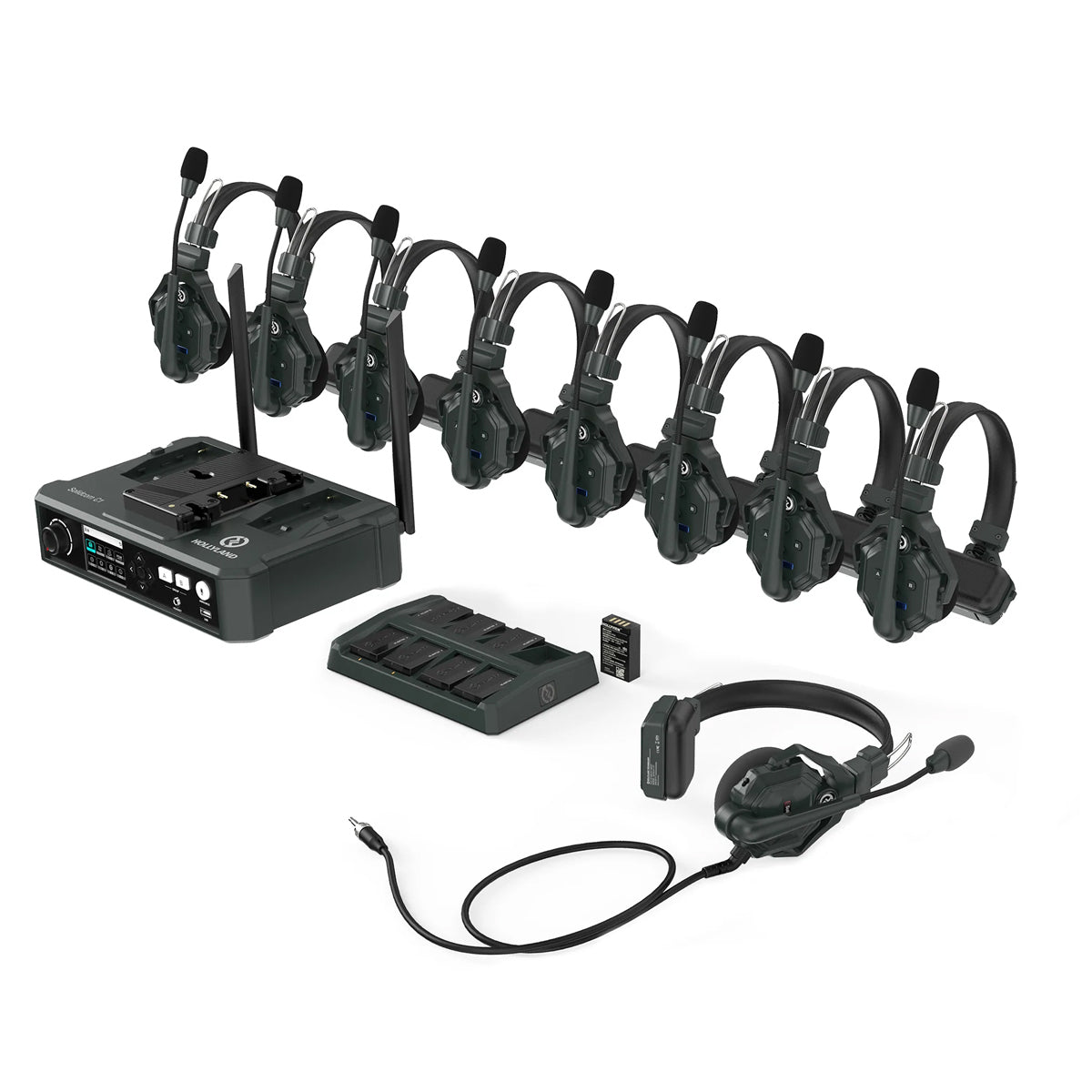 Hollyland Solidcom C1-HUB8S Full-Duplex Wireless DECT Intercom System with 9 Headsets and HUB Base (1.9 GHz)