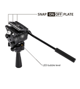 Libec 75mm ball and flat base video head with a pan handle, payload 5kg