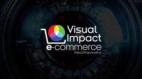 Visual Impact e-commerce logo with a colorful shopping cart icon on a dark background